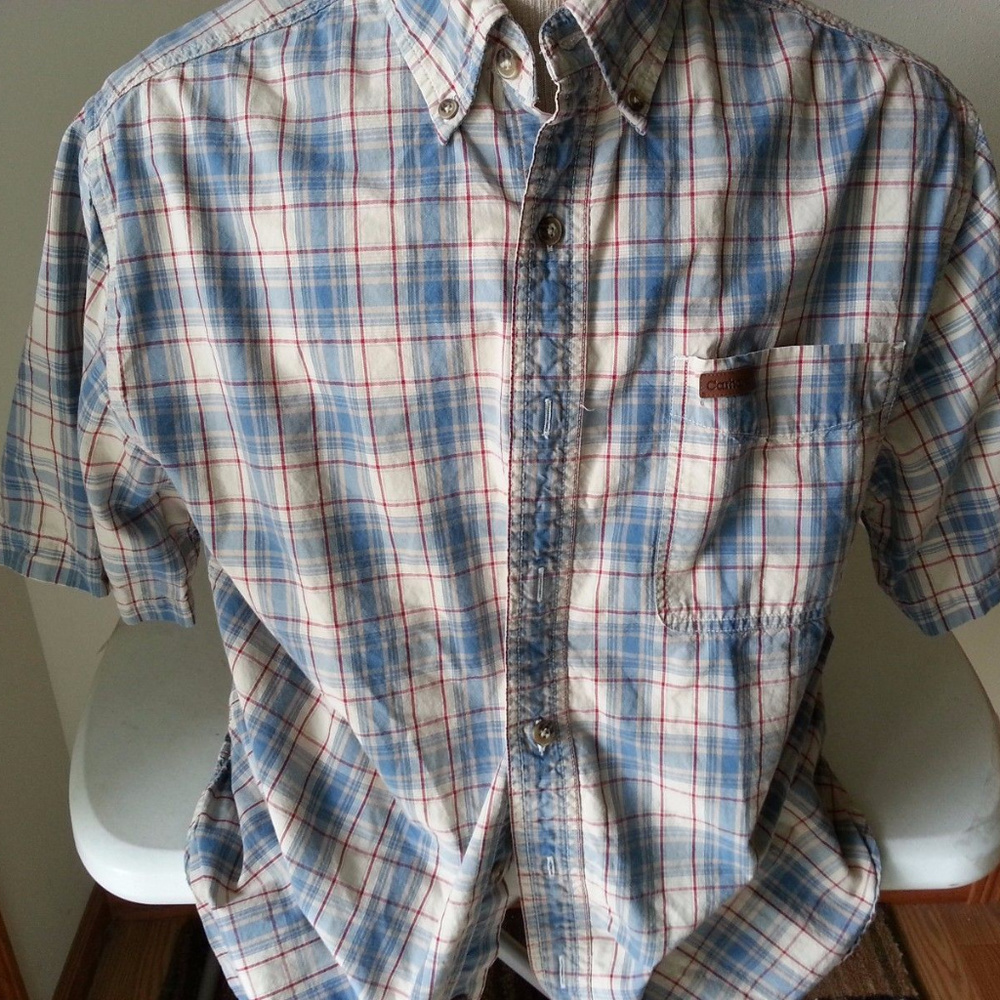 Carhartt beige, blue, red plaid shirt - mens M
